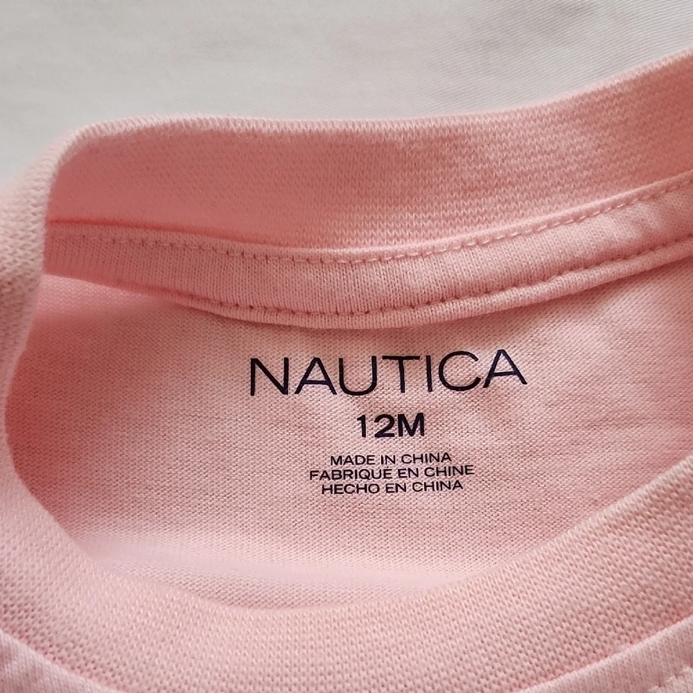Nautica Boys 2-Piece Short Set Pink Multi-Logo Tee & Striped Shorts NWT